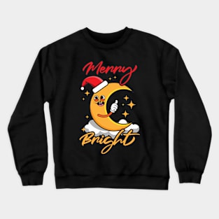 Illustration of a crescent moon with a Christmas hat Crewneck Sweatshirt